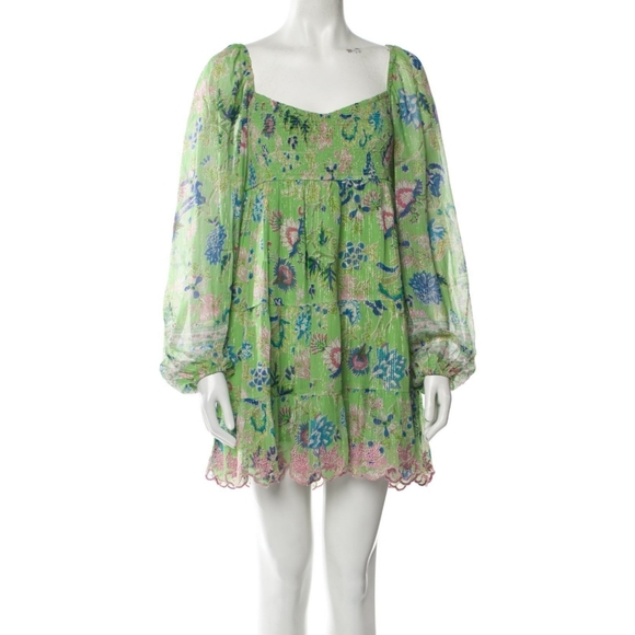 HEMANT AND NANDITA Rhea Long Sleeve Mini Dress Green - Picture 5 of 8